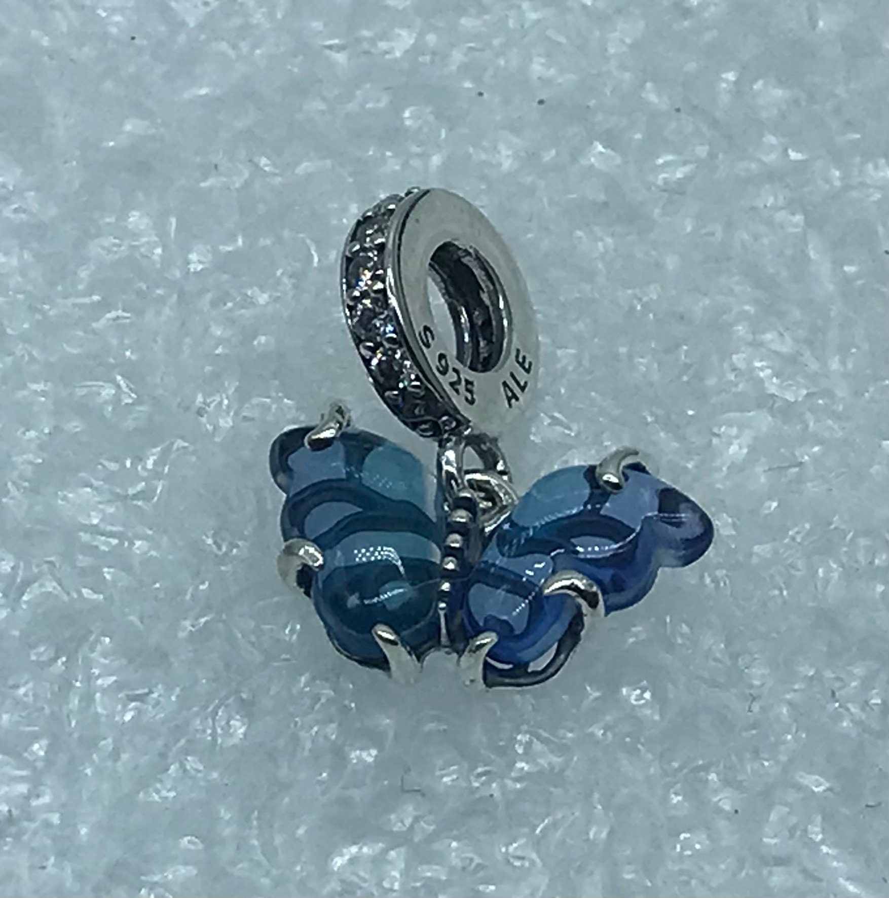 Pandora, Silver Blue Murano Glass Butterfly Dangle Pendant