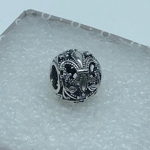 Pandora,” Fleur De Lis” Openwork Silver S925ALE, Charm  Clear CZ 791378CZ, A73-7