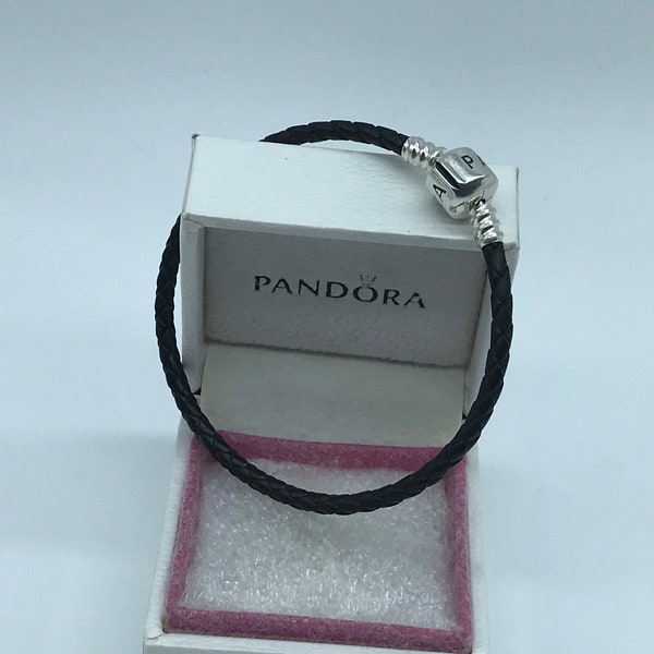 Pandora,” 20CM Single Black Braided Leather Clasp  “ 20CM/7.87 Inches Bracelet,  S925ALE.. #590705CBK