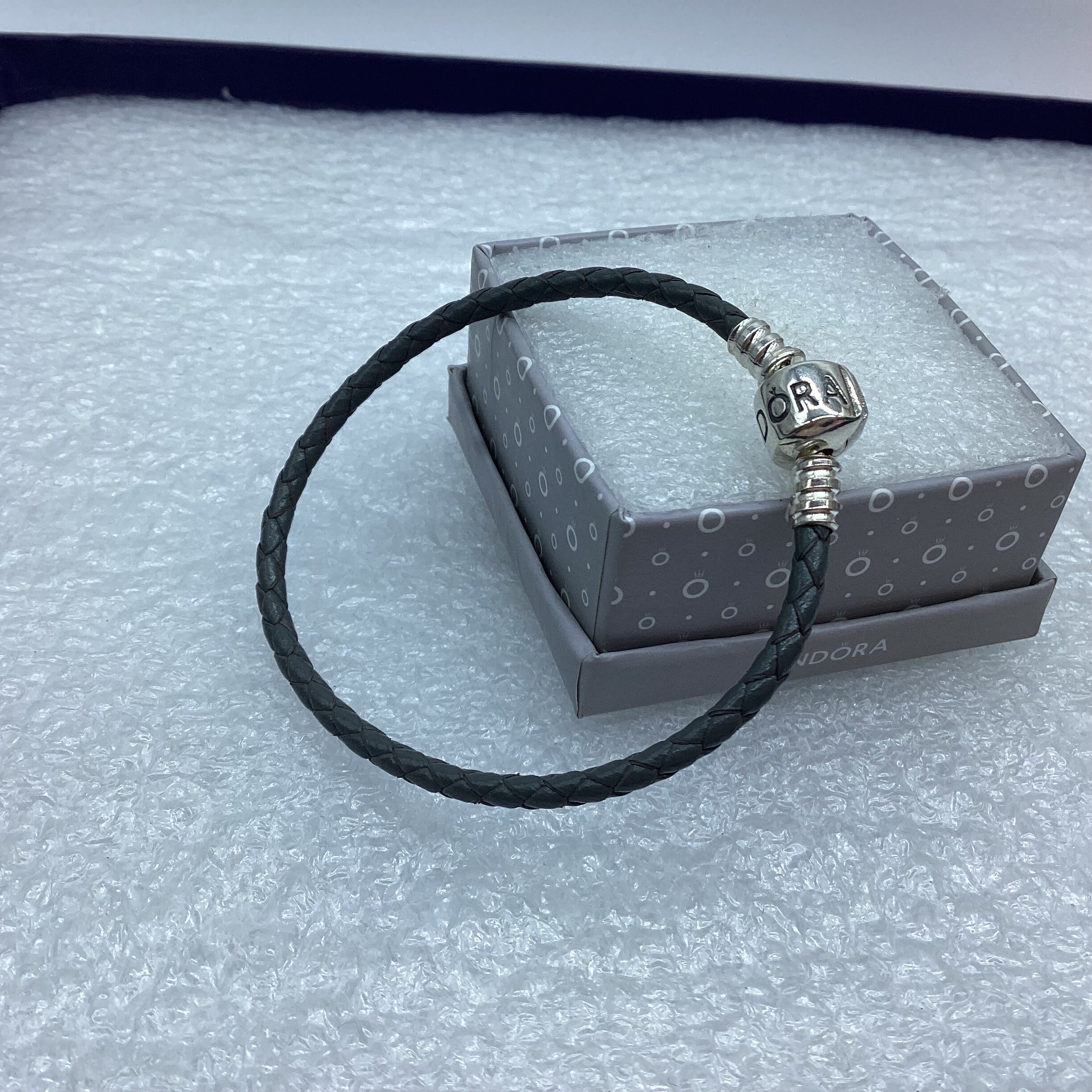 Pandora 16cm Single Dark Grey Braided Leather Clasp 16CM 6.29 Inches Bracelet S925ALE. 790745CRD retired Etsy