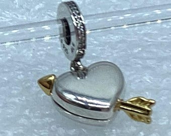 Pandora Arrow of Love Dangle Pendant Two Tone Charm Silver S925