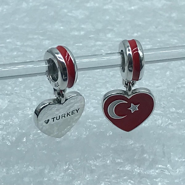 Pandora, “Silver Turkey Heart Flag Dangle  S925ALE 791552ENMX P111-1