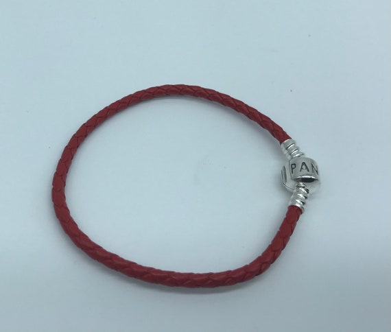 Pandora, 22CM Single Red Braided Leather Round Clasp 22CM/8.66
