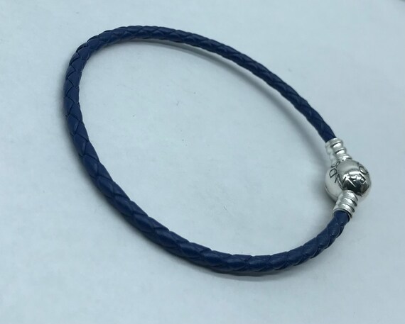 Pandora 19CM Single Navy Blue Braided Leather Clasp 19CM 7.5