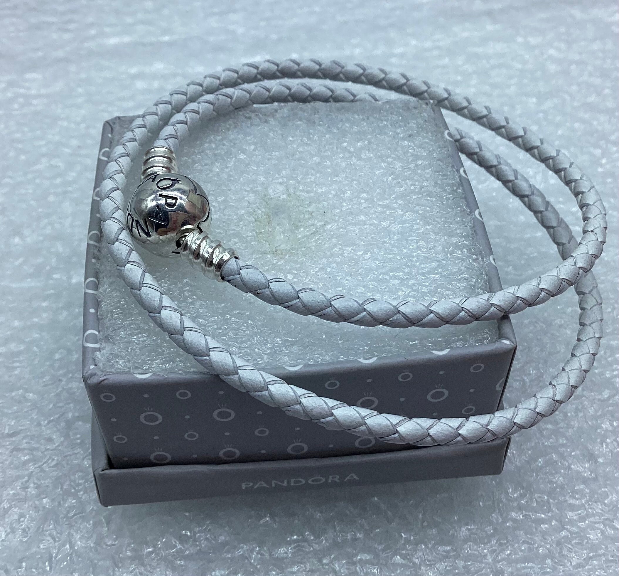 Pandora white leather bracelet discount