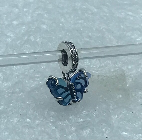 Pandora, Silver Blue Murano Glass Butterfly Dangle Pendant