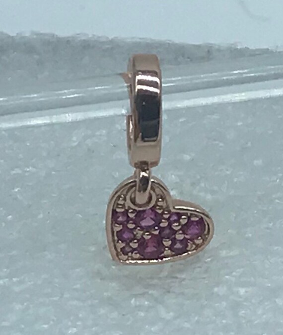 Pandora Rose rose Gold Red Pav Tilted Heart Dangle Pendant