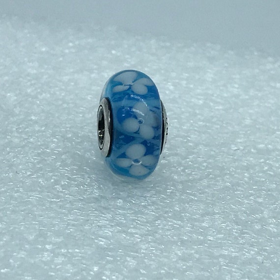 Pandora Field of Flowers Blue S925ALE Murano Glass Charm M22 5