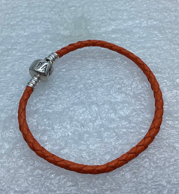 Pandora 17cm Single Orange Braided Leather Clasp 17CM 6.69 Inches Bracelet S925ALE. 790745CRD retired Etsy