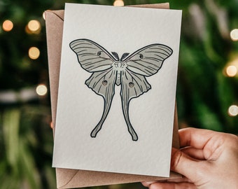 Luna Moth Greeting Card - A6 Nature Inspired Whimsical Rustic Card with Elegant Insect Illustration |  Birthday Thank You Note Gift Card