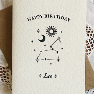 Leo Zodiac Happy Birthday Greetings Card A6 Greeting Card with brown Kraft Envelope image 1