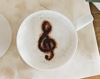 Music Treble G Clef Coffee Stencil, Latte Cappuccino Art, Cocktail Cake Decorating Decal Cafe Kitchen Cup Decor Musical Notes Gift