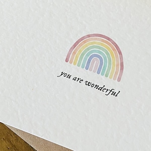 You Are Wonderful Rainbow Greeting Card A6 Textured Card Brown Kraft Envelope Hand Drawn Illustration Love Birthday Thanks Gift Nature image 1