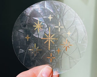 Gold Sparkles Small Suncatcher Rainbow Maker Sticker Window Art Cling Decal Home Decor Light Prism Stars Space Sky Esoteric Boho