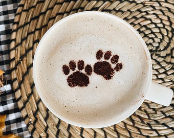 Paw Prints Coffee Stencil | Pets Animal Lovers Gift Hot Drink Autumn Fall Winter Latte Cappuccino Art Chocolate Cocoa Cake Cookie Decorating