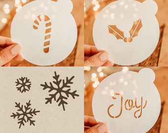 Festive Coffee Stencil Set - Candy Cane, Holly, and Joy Designs for Christmas Winter Holiday Latte Art Hot Cocoa Drink