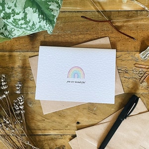 You Are Wonderful Rainbow Greeting Card A6 Textured Card Brown Kraft Envelope Hand Drawn Illustration Love Birthday Thanks Gift Nature image 3