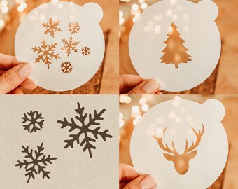 Winter Coffee Stencil Set - Candy Cane, Holly, and Joy Designs for Christmas Winter Holiday Latte Art Hot Cocoa Drink