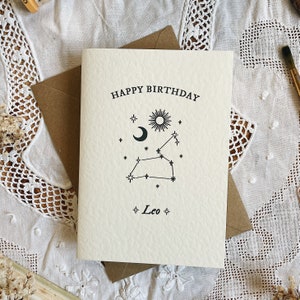 Leo Zodiac Happy Birthday Greetings Card A6 Greeting Card with brown Kraft Envelope image 7