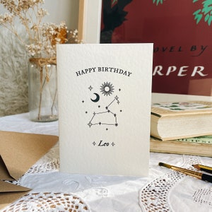 Leo Zodiac Happy Birthday Greetings Card A6 Greeting Card with brown Kraft Envelope image 5