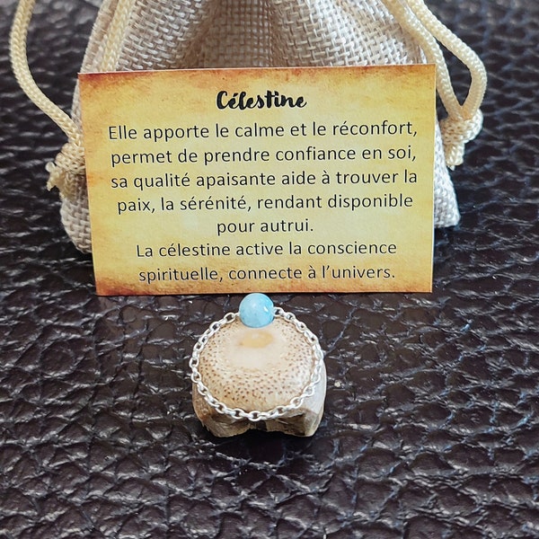 Silver ring with soft Celestine