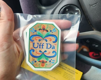 Uff Da Floral Folk Art Pegatina 2x3 pulgadas