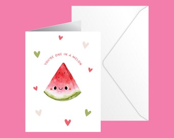 One in a Melon Card Funny Anniversary Card, Valentines, Wife, Husband, Girlfriend, Boyfriend, A6 Card by Jolly Peach Co.