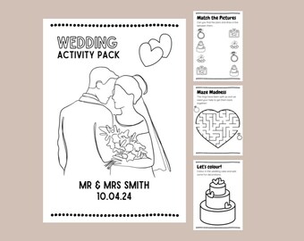 Hochzeit Aktivitäten Pack für Kinder, druckbare Hochzeitsspiele, Wortsuche, Ausmalbilder, Happily Ever After, lustige Kinderhochzeits-Unterhaltung