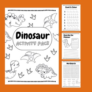 Dinosaur Activity Pack for Kids, Printable Games & Colouring Pages, Fun Dinosaur Worksheets, Kids Digital Download, Dino Themed Activities