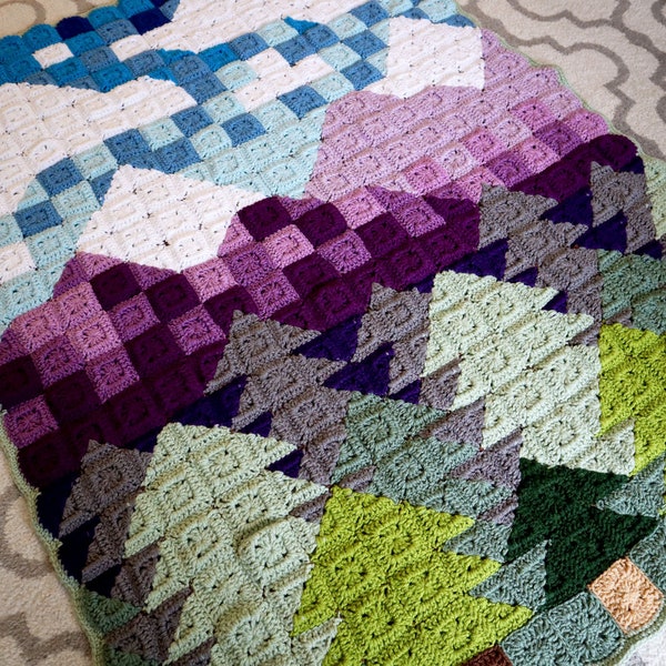 Purple Mountains Majesty Crochet Blanket Pattern, Easy Afghan (PDF Digital Download)
