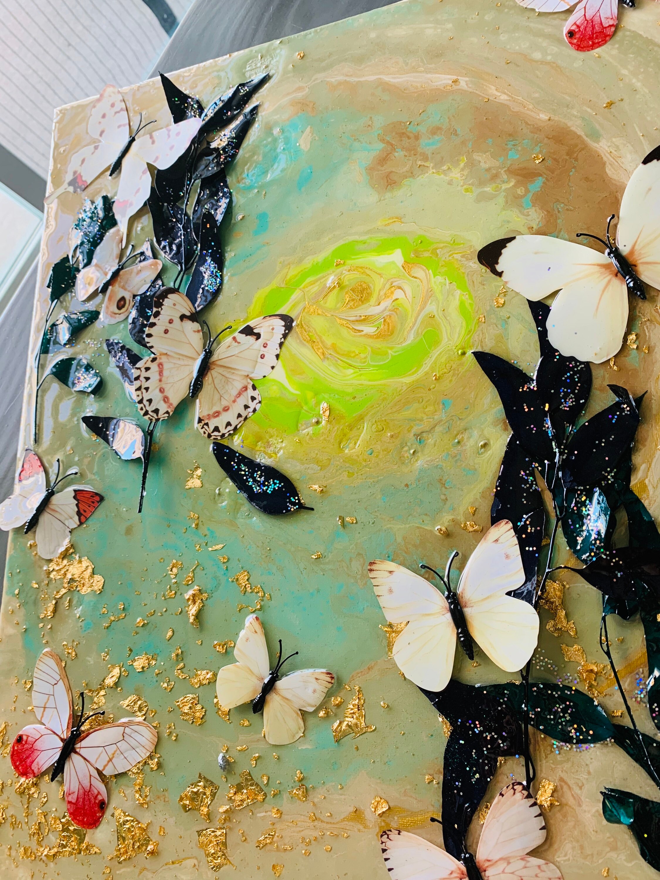 Butterfly abstract painting// resin butterfly art// canvas Etsy