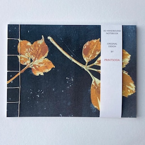 Carnet de notes A5 relié à la main avec couverture imprimée - feuille d'oranger