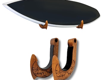Surfboard Wall Mount Rack | Wood Surfboard Wall Hanger | Surfboard Storage & Display for Longboard, Wakeboard, Skateboard