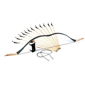 Mongolian Bow Set - Mongol Bow, 12 Arrows, Spare String, Armguard/Bracer - Traditional Archery Bow Set