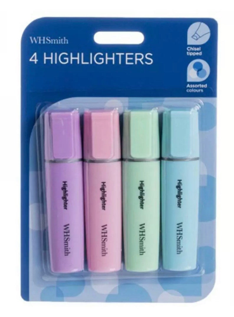 Whsmith Pastel Highlighters With Chisel Tip In Pastel Colours Etsy