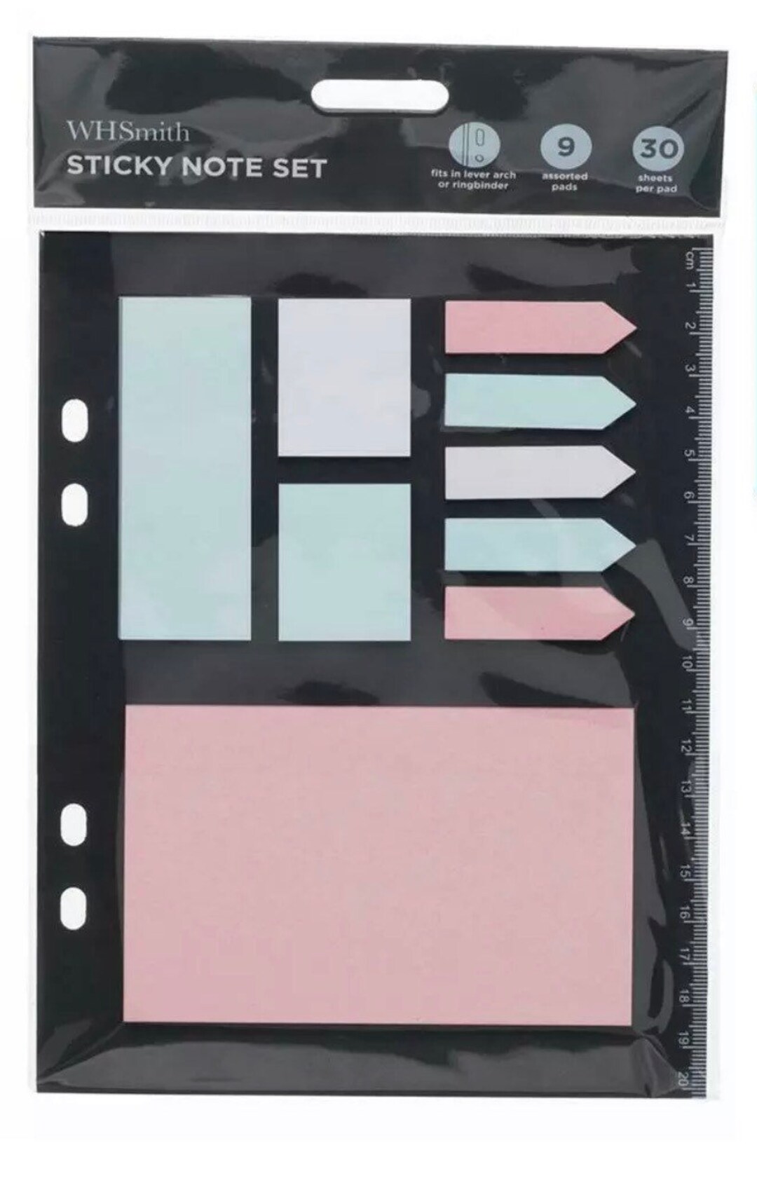 3 X Whsmith Pastel Sticky Notes Set Assorted 30/pad Fits Lever Arch