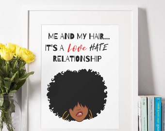 Black Woman Natural Hair Digital Download, Natural Hair Don't Care, African American Wall Art, Black Art, Black Girl Magic
