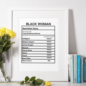 Black Woman Nutrition Facts- African American Wall Art, Black Art, Black Girl Magic, Prints Wall Art