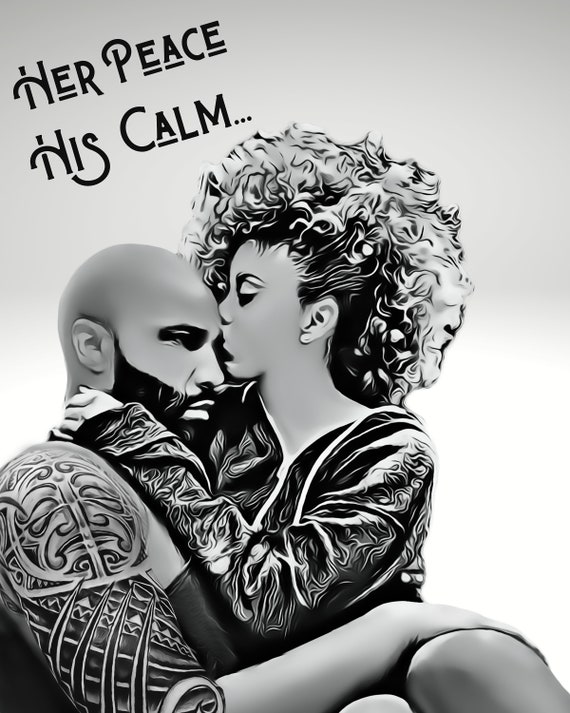 Her Peace, His Calm Black Love Art, African American Wall Art, Black Couple  Art 