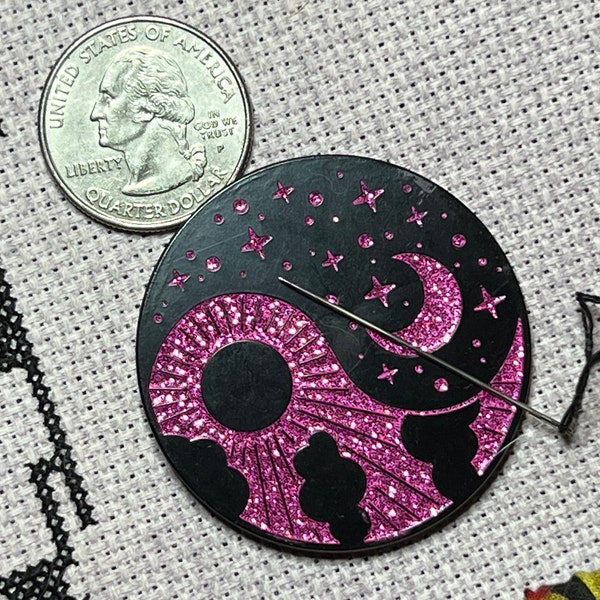 HUGE Sparkling Pink YIN/YANG Zen Needle Minder Magnet for needlecraft, embroidery, cross stitch