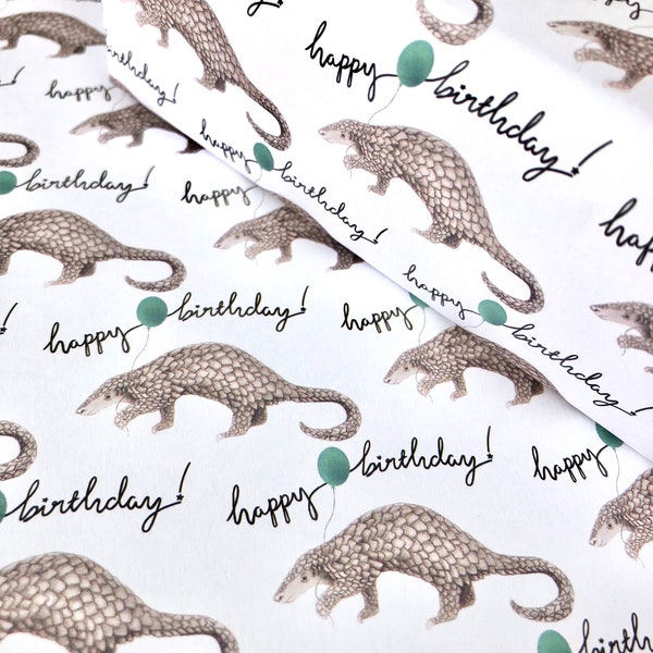 Pangolin birthday wrapping paper | A2 sheets | 100 gsm FSC certified recyclable paper | Cute and unique | Gift | Donation to conservation