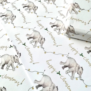 Cute baby elephant festive wrapping paper | A2 sheets | 100 gsm FSC recycled recyclable paper | Bauble lights | Christmas Xmas Gift wrap