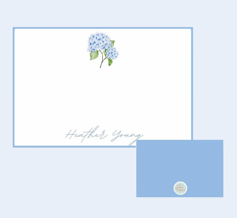 Personalized Blue Hydrangea Notecard Set - Etsy