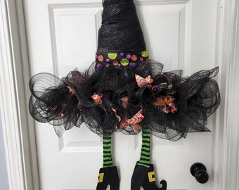 Witches Hat Wreath with Green Stockings