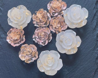 Gold foil crystal, transparent camellia flower, Cabochon Flowers,perfect for Bobby Pin Kit.earring post,mobile phone case