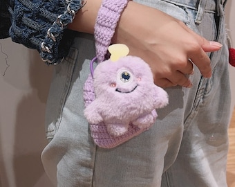 Handmade crochet  Purple plush monster mini bag Japanese knot bag，Trinket Pouch