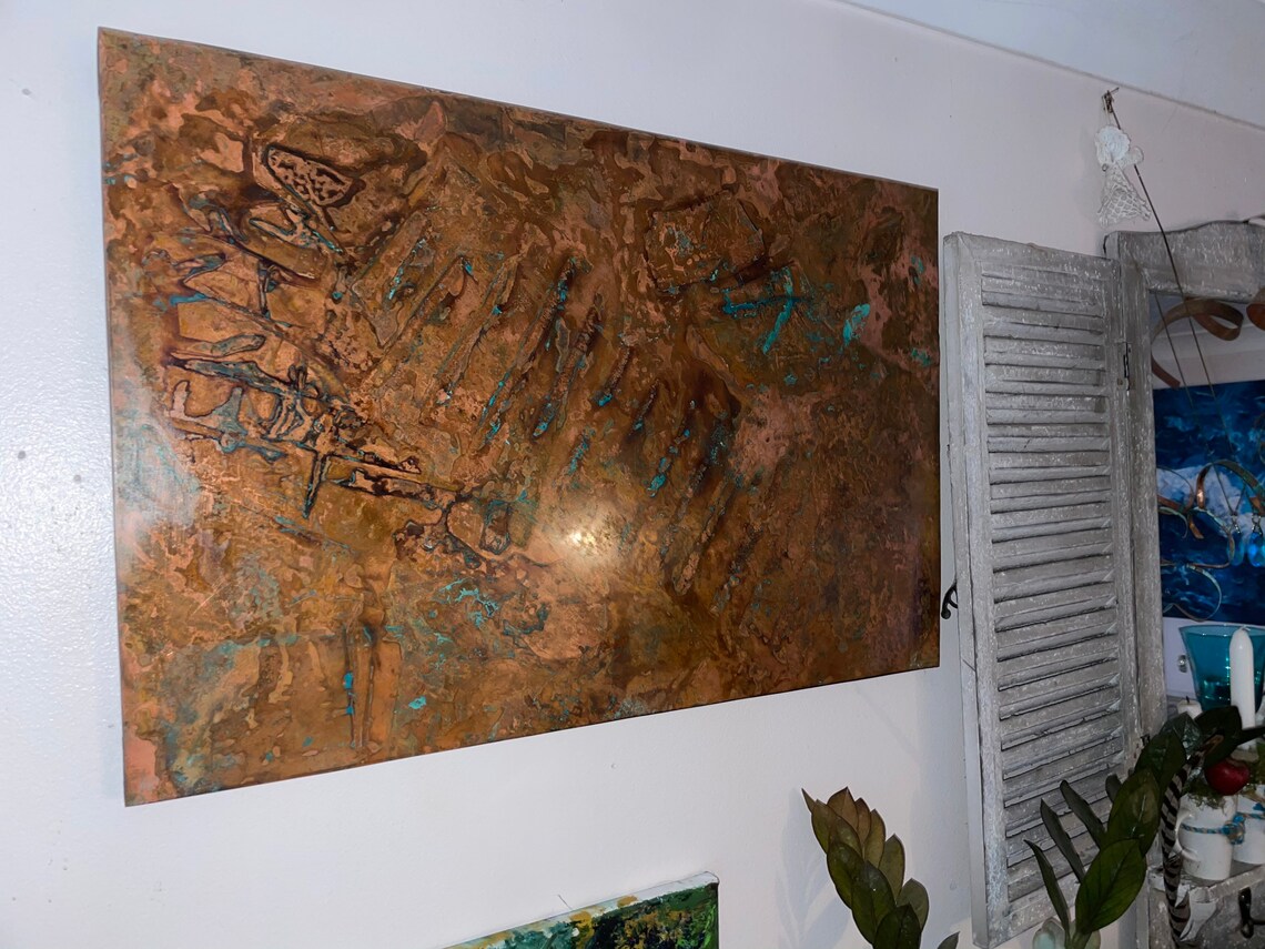 Copper wall art modernsimple designweatheredpatina-60x39cm | Etsy