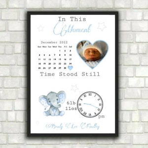 Personalisierter ungerahmt A4 Druck. In diesem Moment stand die Zeit still Neugeborene Baby Born Geschenk. Mädchen oder Junge