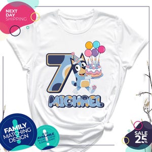 Custom Bluey Birthday Shirt | Gift For Kids | Bluey Bingo Shirt | Boy Girl Birthday Tshirt | Personalized Blue Birthday Shirt | Funny Tee