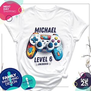 Custom Birthday Shirt | Birthday Unlocked Shirt | Boy Gamer T-Shirt | Kids Birthday Party | Level up birthday | Custom Shirt